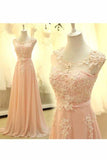 2024 Prom Dresses A Line Scoop Chiffon With Applique And Sash PFHKN1SP