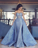 Elegant Blue Long Sleeve Mermaid Appliques Long Prom Dresses, Party Dresses STK15161