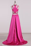 2024 Asymmetrical Two-Piece Scoop Prom Dresses A Line Satin PR4B1TBZ