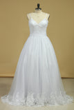 Wedding Dresses Spaghetti Straps Tulle With Applique And STKPFGDEMAQ