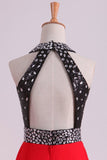 2024 Bicolor Halter A Lline Prom Dresses Sequined Bodice Sweep Train P2P4Q2RR