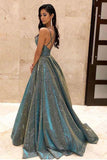 Sparkly Spaghetti Straps Green Sequins Prom Dresses, Backless Party Dresses STK15431