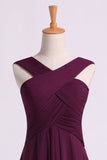 2024 Bridesmaid Dresses Pleated Bodice V-Neck A Line Knee Length PAZBNE63