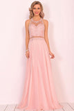 2024 Chiffon Halter Open Back Prom Dresses With Beads And Embroidery P8MGPL5X