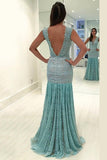 2024 New Arrival V Neck Lace Mermaid Prom Dresses PQL7EJZ4