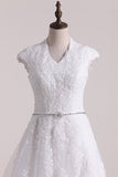 2024 A Line V Neck With Applique Wedding Dresses Tulle Court PQ7S7X4D