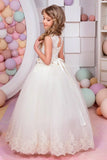 2024 Ball Gown Flower Girl Dresses Scoop Tulle With Applique PB6L6PSK