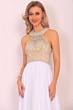 2024 Halter Beaded Bodice Prom Dresses A Line Chiffon PAYLBTGK