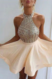 2024 A Line/Princess Halter Homecoming Dresses Chiffon Open Back PLP5N57A