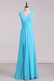 2024 Bridesmaid Dresses V Neck Ruffled Bodice Chiffon Floor Length With PPHG76ZQ