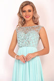 2024 A Line Boat Neck Chiffon Prom Dresses With Beading Floor P2PJM2YS