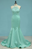 2024 New Arrival Open Back Prom Dresses Mermaid Satin With Beads P72GY1C8