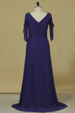 2024 Chiffon Mother Of The Bride Dresses V Neck With Beads And PLQZRYSC