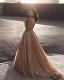 Sparkly Spaghetti Straps A Line Elegant Long Prom Dress, Sequins Evening Party Dresses STK15430