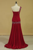 2024 Burgundy/Maroon High Quality Prom Dresses Mermaid Sweetheart One Shoulder Chiffon P9Y7Y4S3