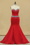 2024 Mermaid Sweetheart Prom Dress Satin With Beading Court PARXP1PJ