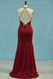 2024 Mermaid Scoop Spandex With Beads And Slit Prom Dresses P9ECR18N