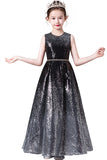 Sparkly A Line Black Sleeveless Sequins Flower Girl Dresses