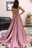 2024 A Line Prom Dresses V Neck Satin Straps Sweep PYE29SYC