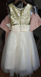 Gold Sequin Cream Tulle Ivory Scoop Flower Girl Dress with Flower Dress for Wedding Party