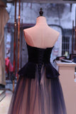 A Line Ombre Blue Tulle Long Prom Dress Unique New Style Strapless Evening Dress