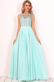 2024 A Line Boat Neck Chiffon Prom Dresses With Beading Floor P2PJM2YS