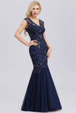 Elegant V-Neck Beaded Bodycon Mermaid Prom Dresses Straps Evening Gowns STK15215