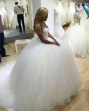 Sparkly Ball Gown Tulle Strapless Ivory Wedding Dresses, Long Bridal Dresses STK15429