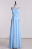 2024 A Line V Neck Chiffon & Lace Bridesmaid Dresses PBZLT14Z