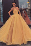 Sweetheart Strapless Yellow Long Modest Prom Gown, Ball Gown Quinceanera Dresses SRS15441