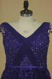 2024 A Line V Neck With Applique And Beads Evening PENTBAP7