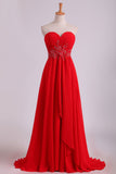 2024 Sweetheart A Line With Beading And Ruffles Chiffon Prom Dresses