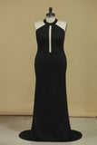 2024 New Arrival Black Halter Prom Dresses Mermaid With Beading Black P84QYZ1C