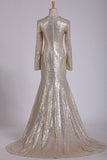 2024 Long Sleeves Mermaid/Trumpet Sequins Prom Dresses Sweep PXLTF7TP