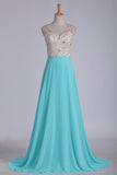 2024 V Neck Beaded Bodice A Line Prom Dresses Chiffon & Tulle PDPATK9E