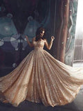 Sparkly Spaghetti Straps A Line Elegant Long Prom Dress, Sequins Evening Party Dresses STK15430