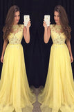 2024 Prom Dresses Scoop A Line Chiffon With Applique Zipper Up