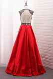 2024 A-Line Scoop Satin Prom Dresses Tulle Bodice Black Sequins Floor-Length PAJZDZGT