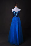 Cheap Prom Dresses Blue  A Line Sweetheart Floor Length Organza Cz