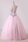 2024 Awesome Ball Gown Sweetheart Prom Dresses Beaded Floor Length Lace PNGE4FN8