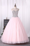 2024 Ball Gown Sweetheart Quinceanera Dresses Tulle With Beading PAQ4LRGK