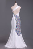 2024 Mermaid/Trumpet One Shoulder Satin Prom Dresses With PB7RRAPM