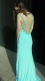 Mint Sheer Back Scoop Chiffon Mermaid Prom Dresses Sleeveless Prom Dresses