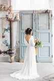 Simple A Line Ivory Chiffon V Neck Wedding Dresses Half Sleeves Long Wedding STKP42YQLZ1