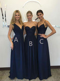 Unique Long Wedding Bridesmaid Dresses Blue A-Line Dresses for Bridesmaids