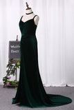 2024 Evening Dresses Spaghetti Straps Velvet With Slit Sweep PR74GEME