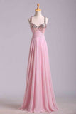 2024 Halter Beaded Bust Twist Straps Back Chiffon Floor Length Prom PMPQSB2G