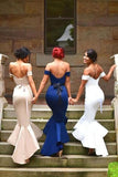 Mermaid Satin Off-the-Shoulder Sweetheart Backless High Low Prom Dresses Bridesmaid Dress