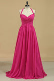 2024 Chiffon Bridesmaid Dresses A Line Halter With Ruffles PBQ8MZ8G