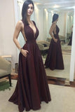 2024 Deep V Neck Evening Dresses A Line Taffeta PH41X332